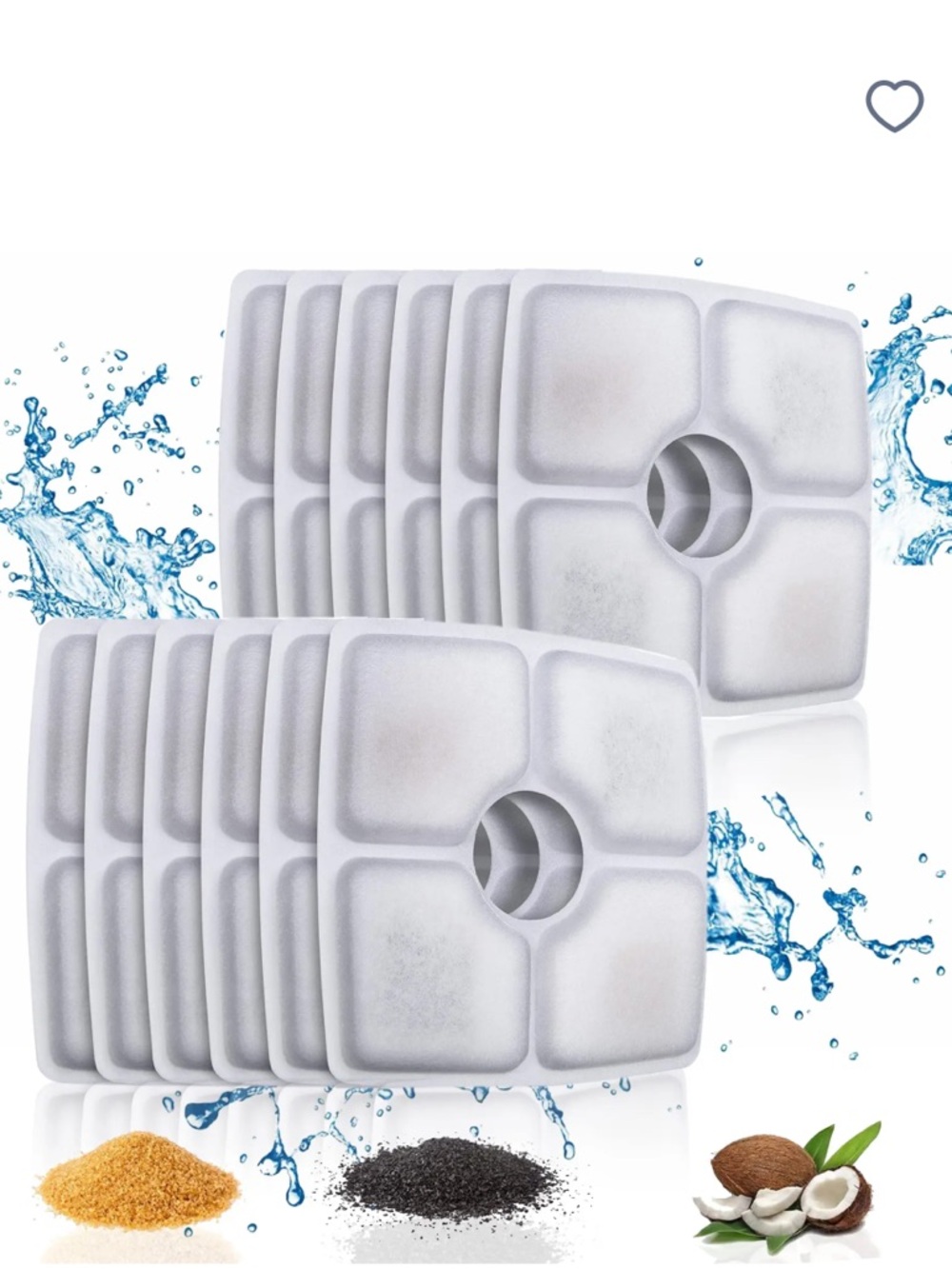 Pet Fountain Replacement Filter Pads - Pack of 9 White
